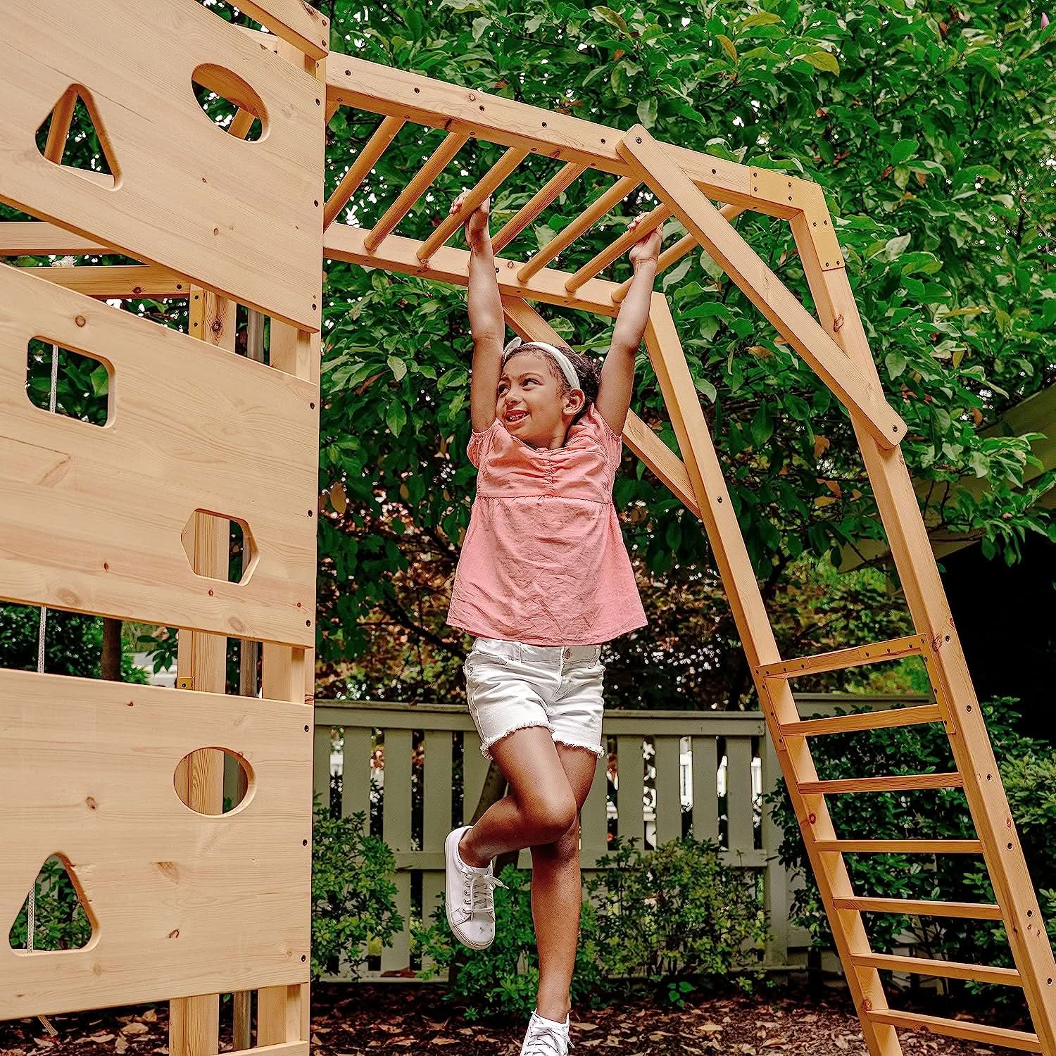 Hawthorn 9 - in - 1 outdoor climber with monkey bars playset - The Nurturing Nook