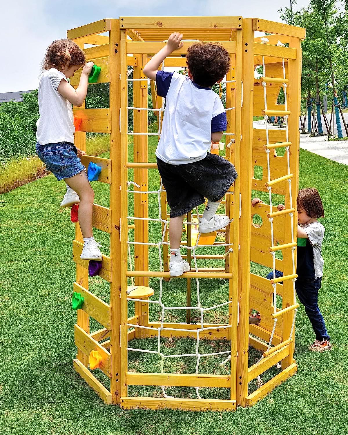 Hawthorn 9 - in - 1 outdoor climber with monkey bars playset - The Nurturing Nook