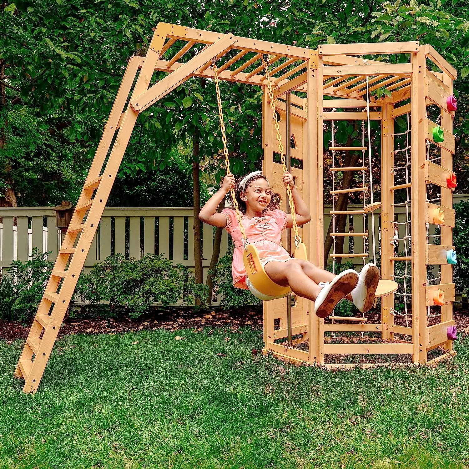 Hawthorn 9 - in - 1 outdoor climber with monkey bars playset - The Nurturing Nook