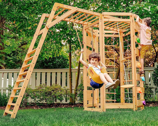 Hawthorn 9 - in - 1 outdoor climber with monkey bars playset - The Nurturing Nook