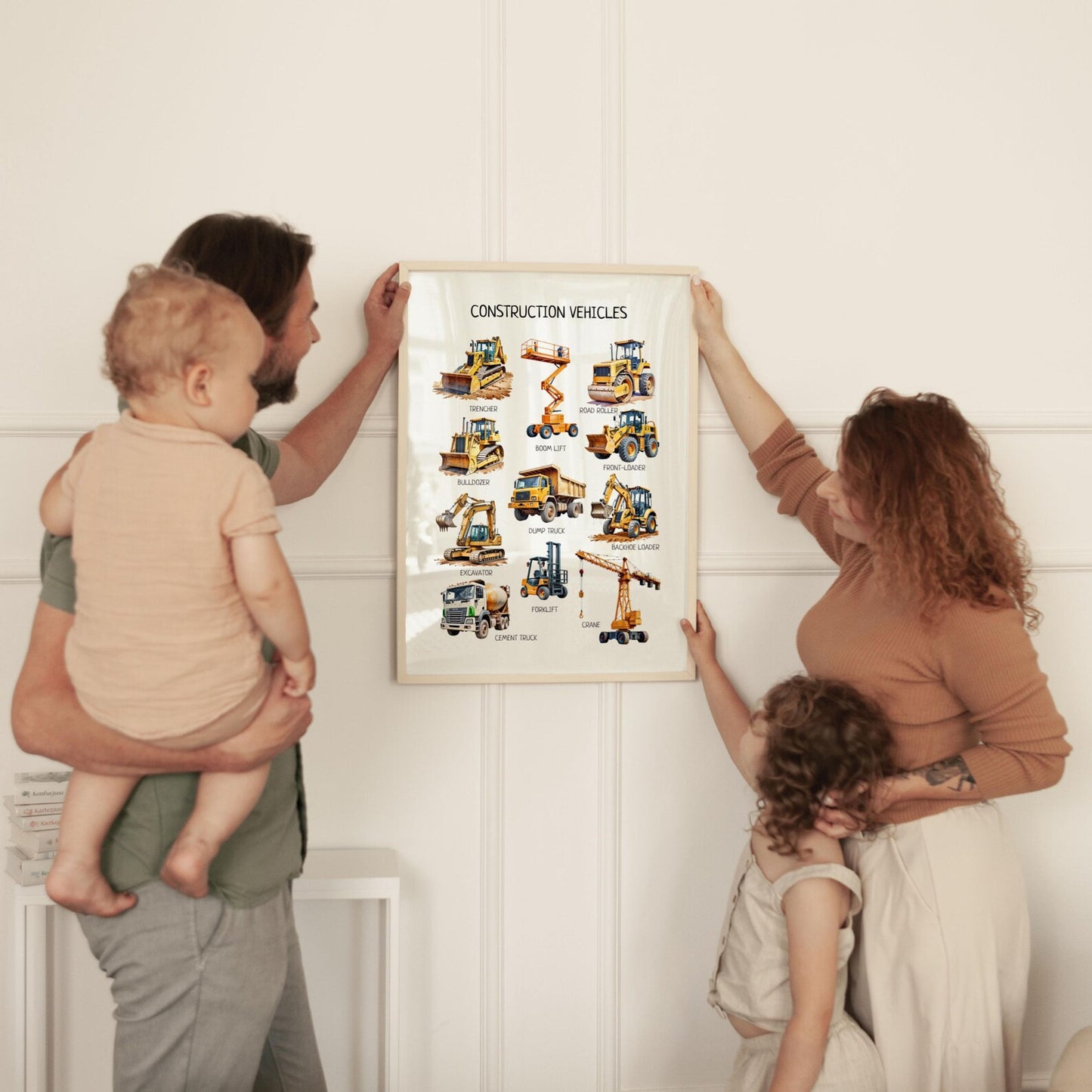 Construction Vehicles Poster - Educational Trucks Wall Art for Toddler Playroom, Montessori Classroom & Nursery | Digital Download
