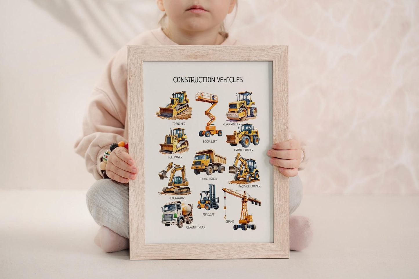 Construction Vehicles Poster - Educational Trucks Wall Art for Toddler Playroom, Montessori Classroom & Nursery | Digital Download