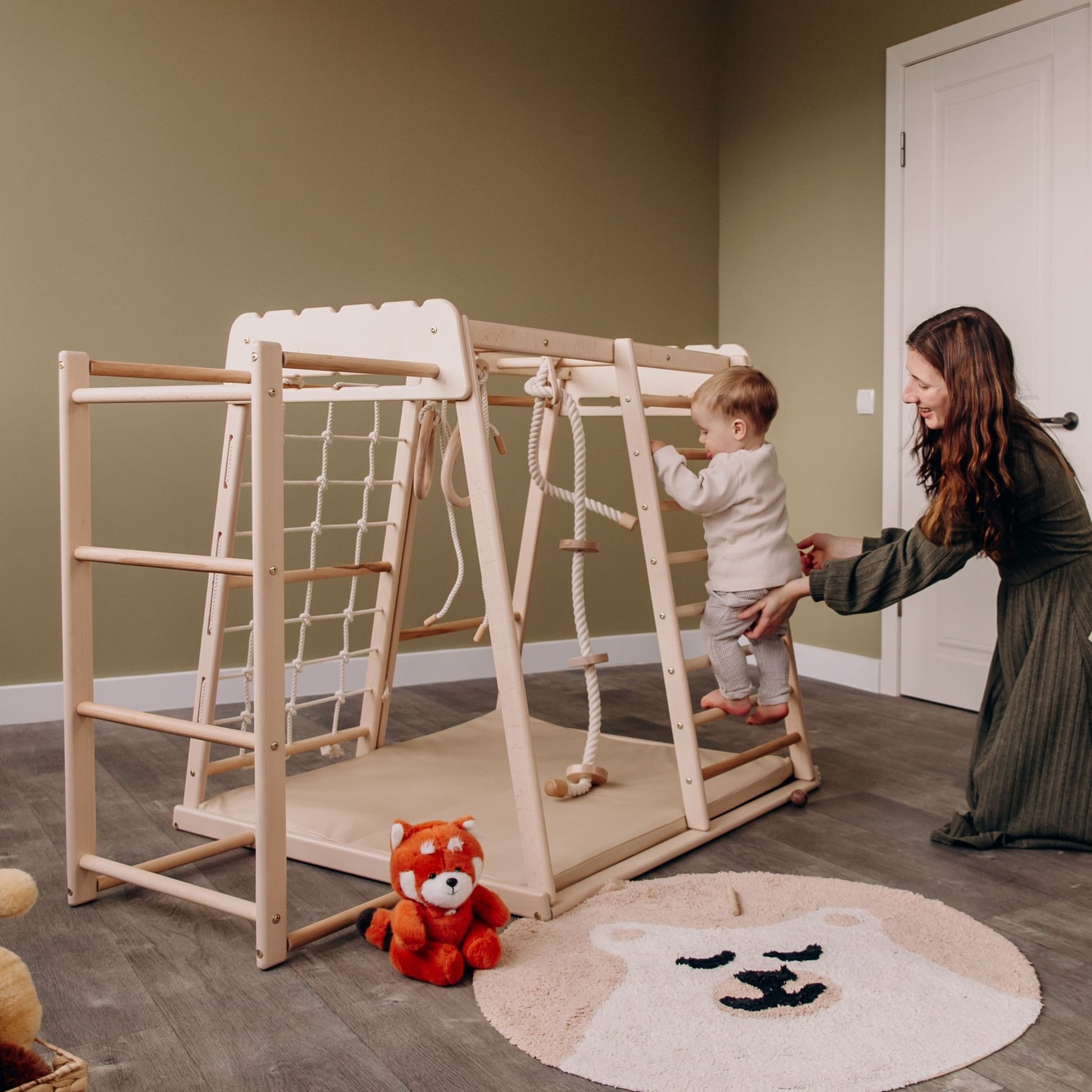 Indoor jungle gym – multi - position climbing tower with accessories - The Nurturing Nook