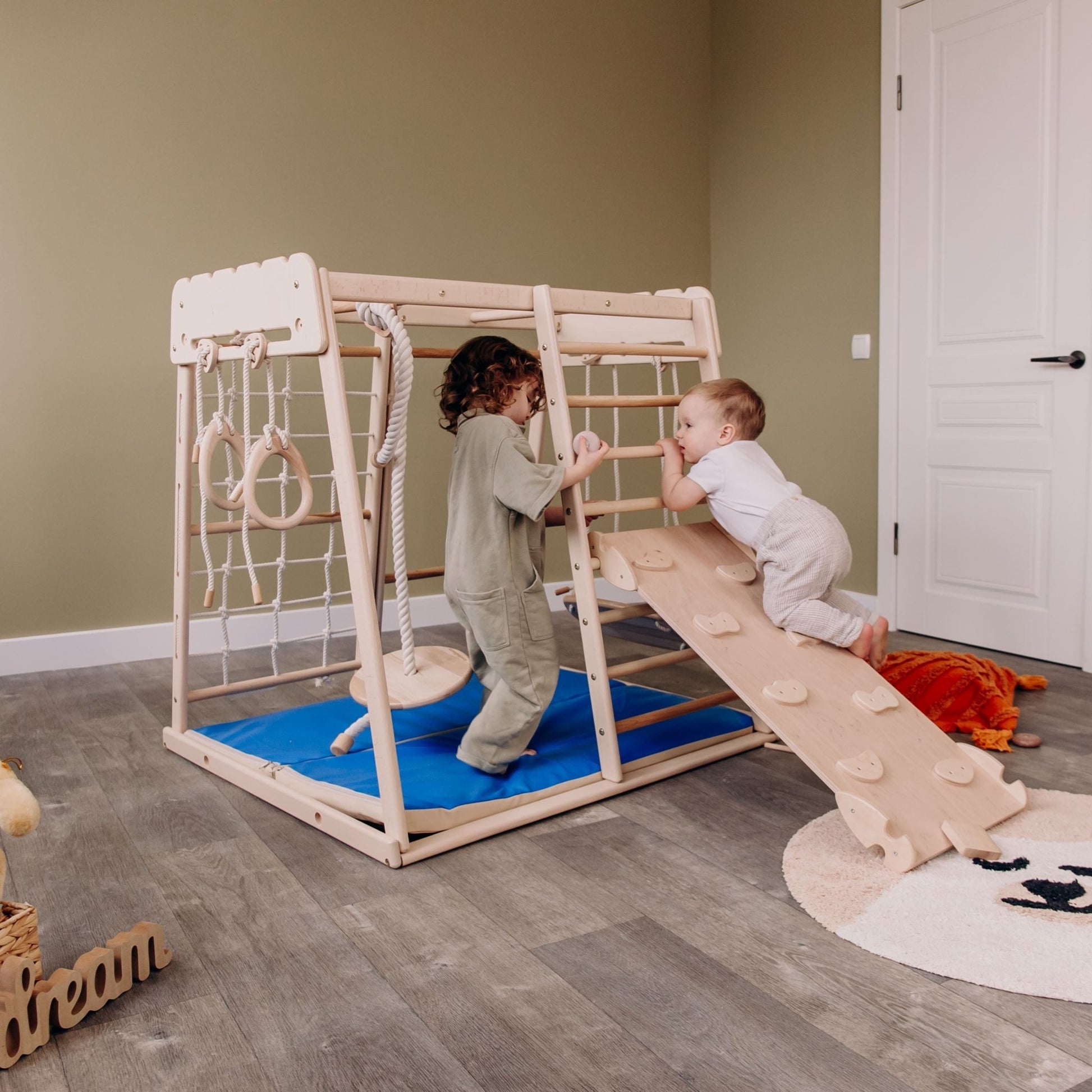 Indoor jungle gym – multi - position climbing tower with accessories - The Nurturing Nook