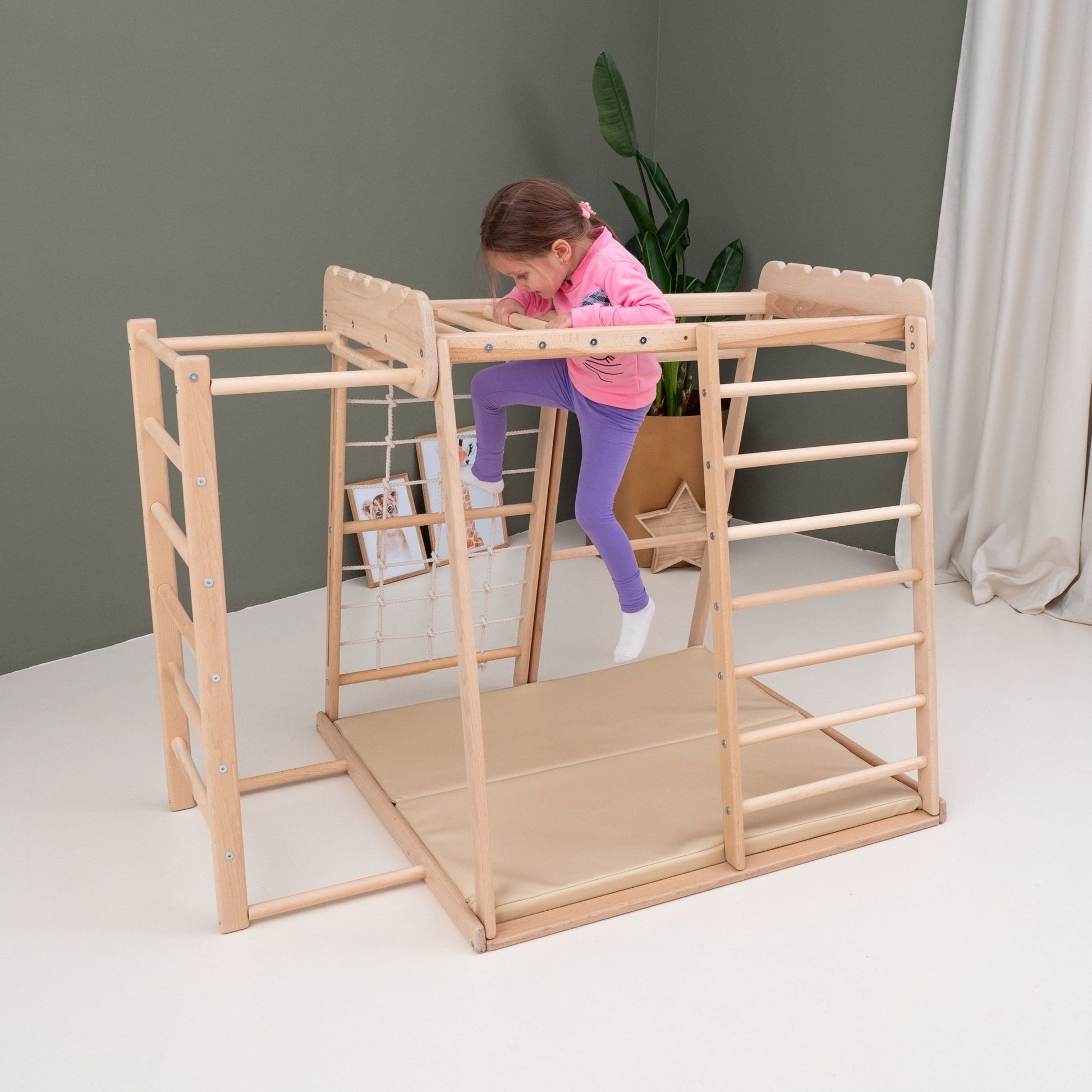 Indoor jungle gym – multi - position climbing tower with accessories - The Nurturing Nook