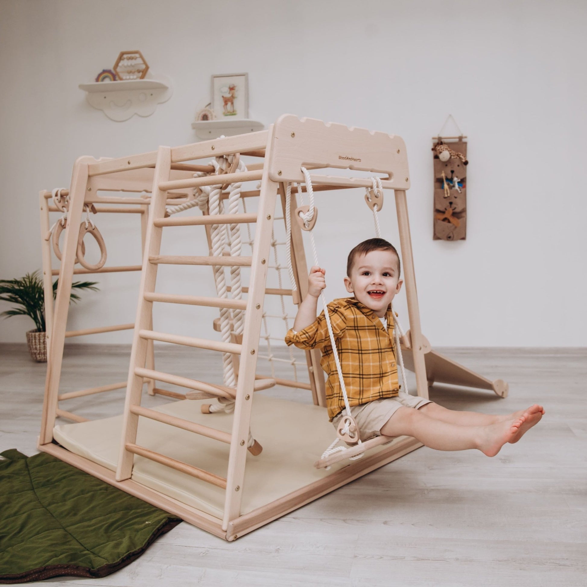 Indoor jungle gym – multi - position climbing tower with accessories - The Nurturing Nook