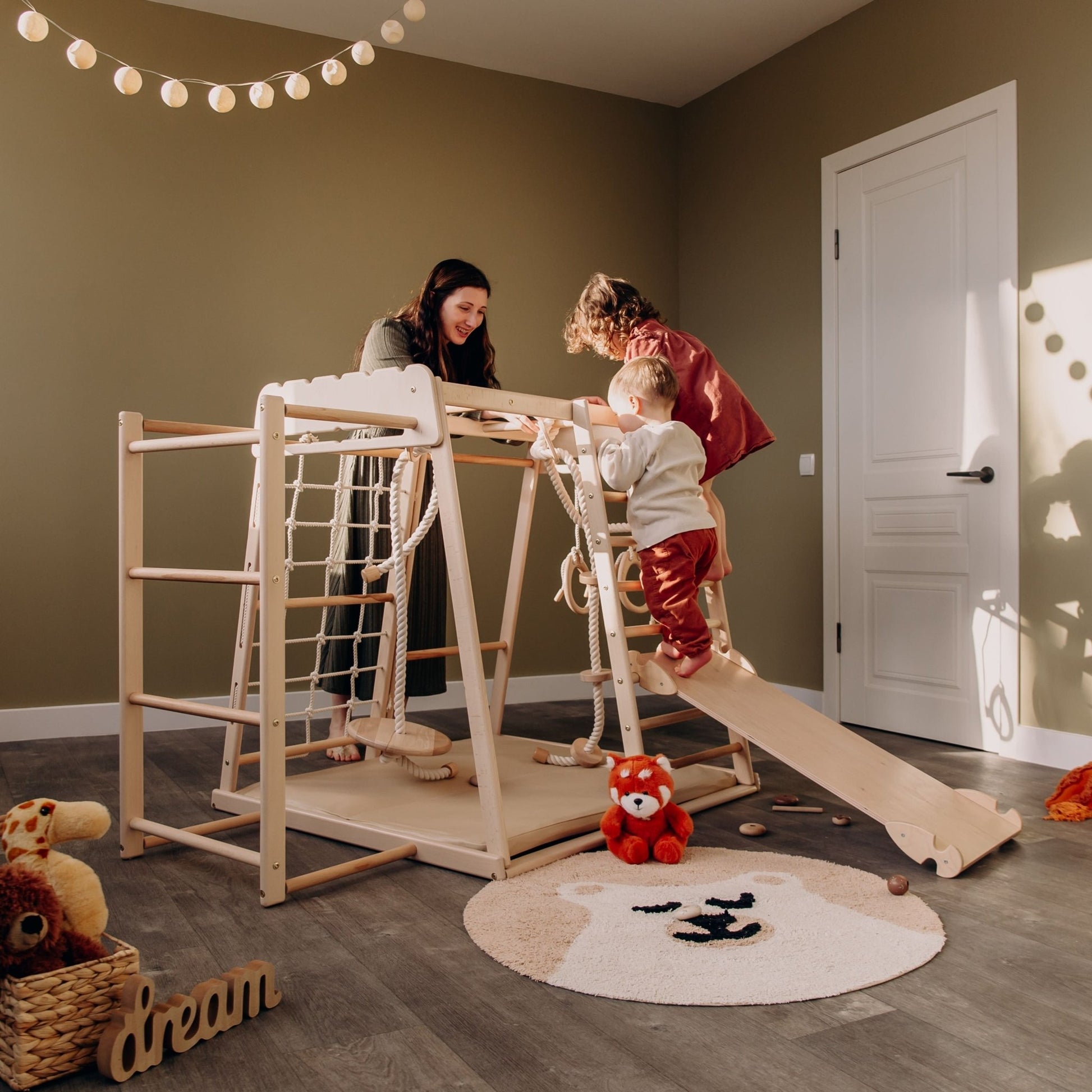 Indoor jungle gym – multi - position climbing tower with accessories - The Nurturing Nook