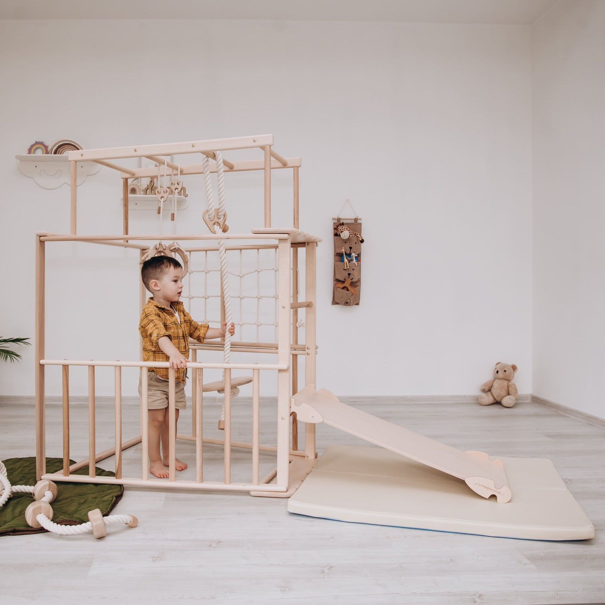 Indoor jungle gym – multi - position climbing tower with accessories - The Nurturing Nook