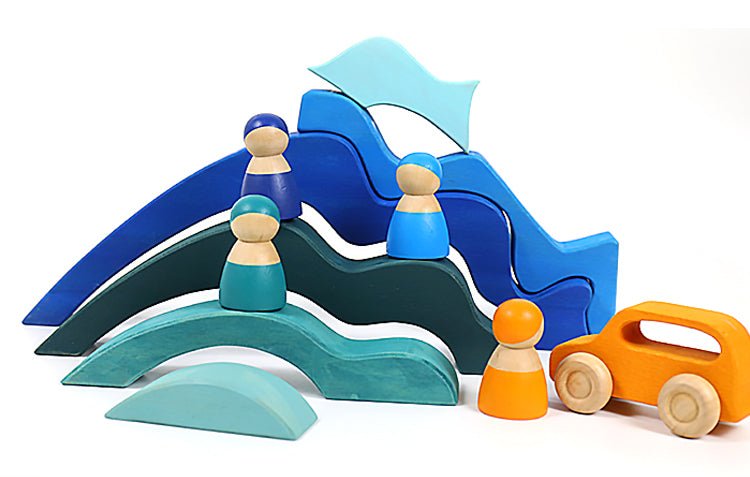Large STAINED Four Elements Wooden Stacking Puzzles Building Blocks - The Nurturing Nook