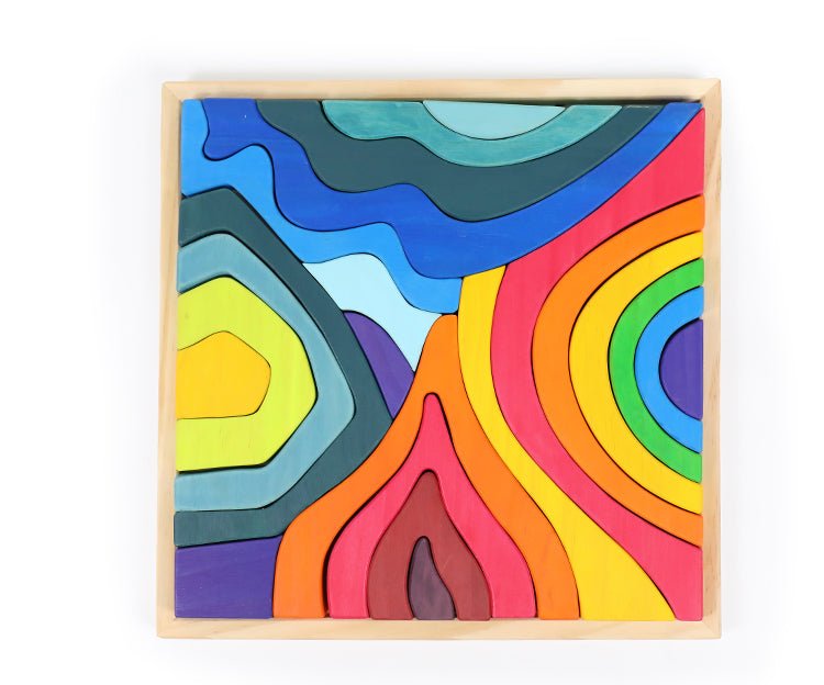 Large STAINED Four Elements Wooden Stacking Puzzles Building Blocks - The Nurturing Nook