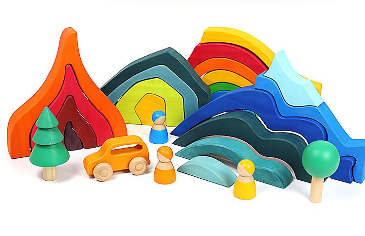 Large STAINED Four Elements Wooden Stacking Puzzles Building Blocks - The Nurturing Nook