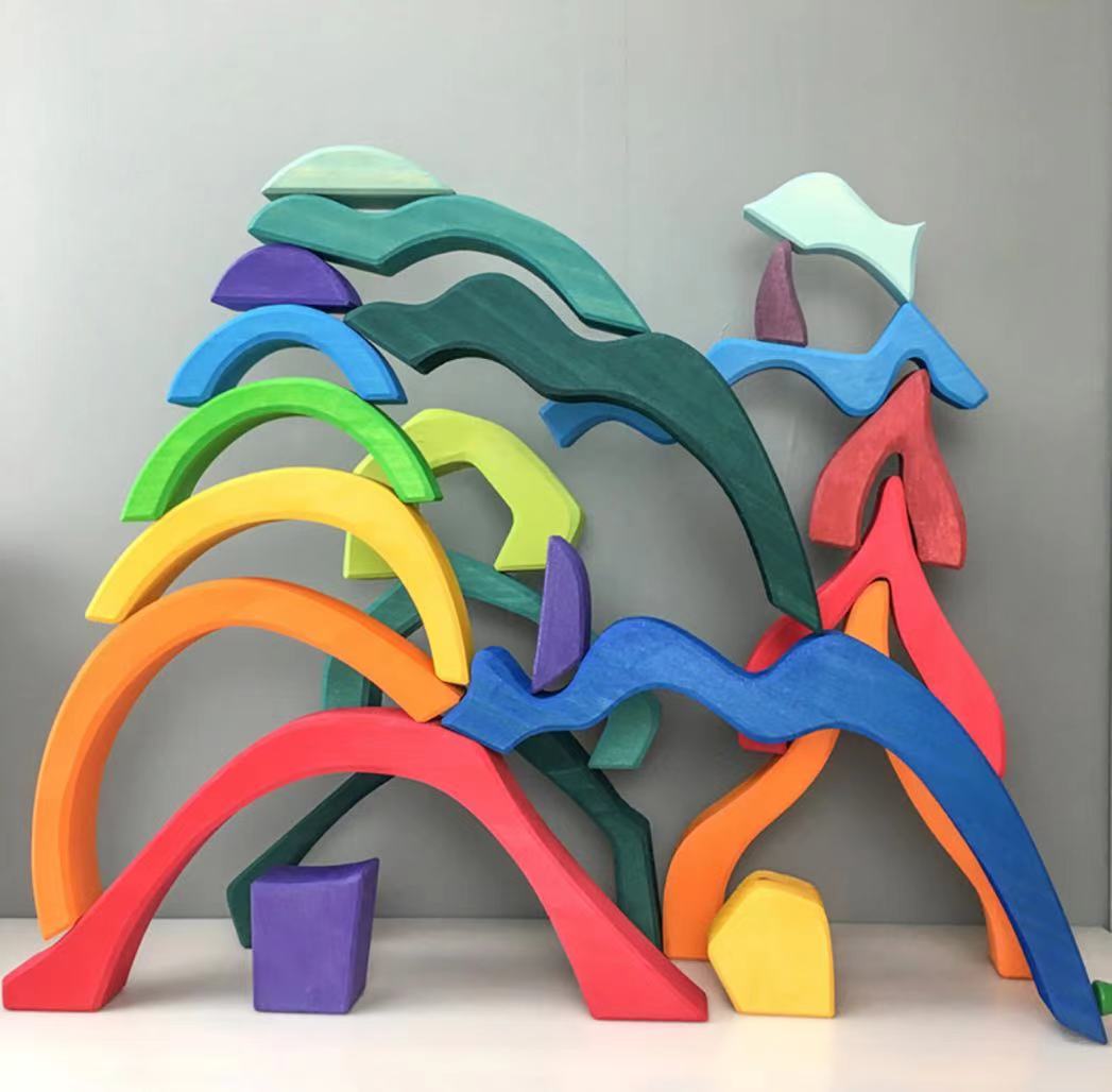 Large STAINED Four Elements Wooden Stacking Puzzles Building Blocks - The Nurturing Nook