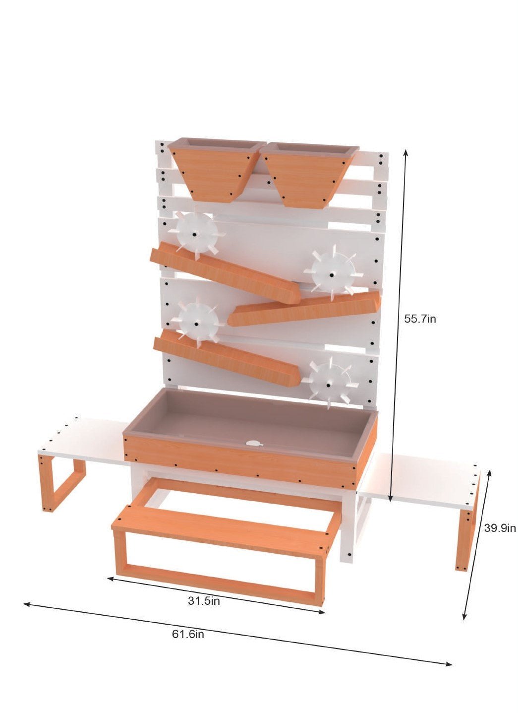 Large wooden water table – play station with water wheels - The Nurturing Nook