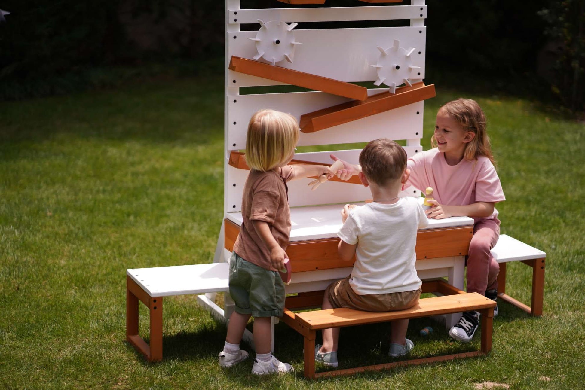 Large wooden water table – play station with water wheels - The Nurturing Nook