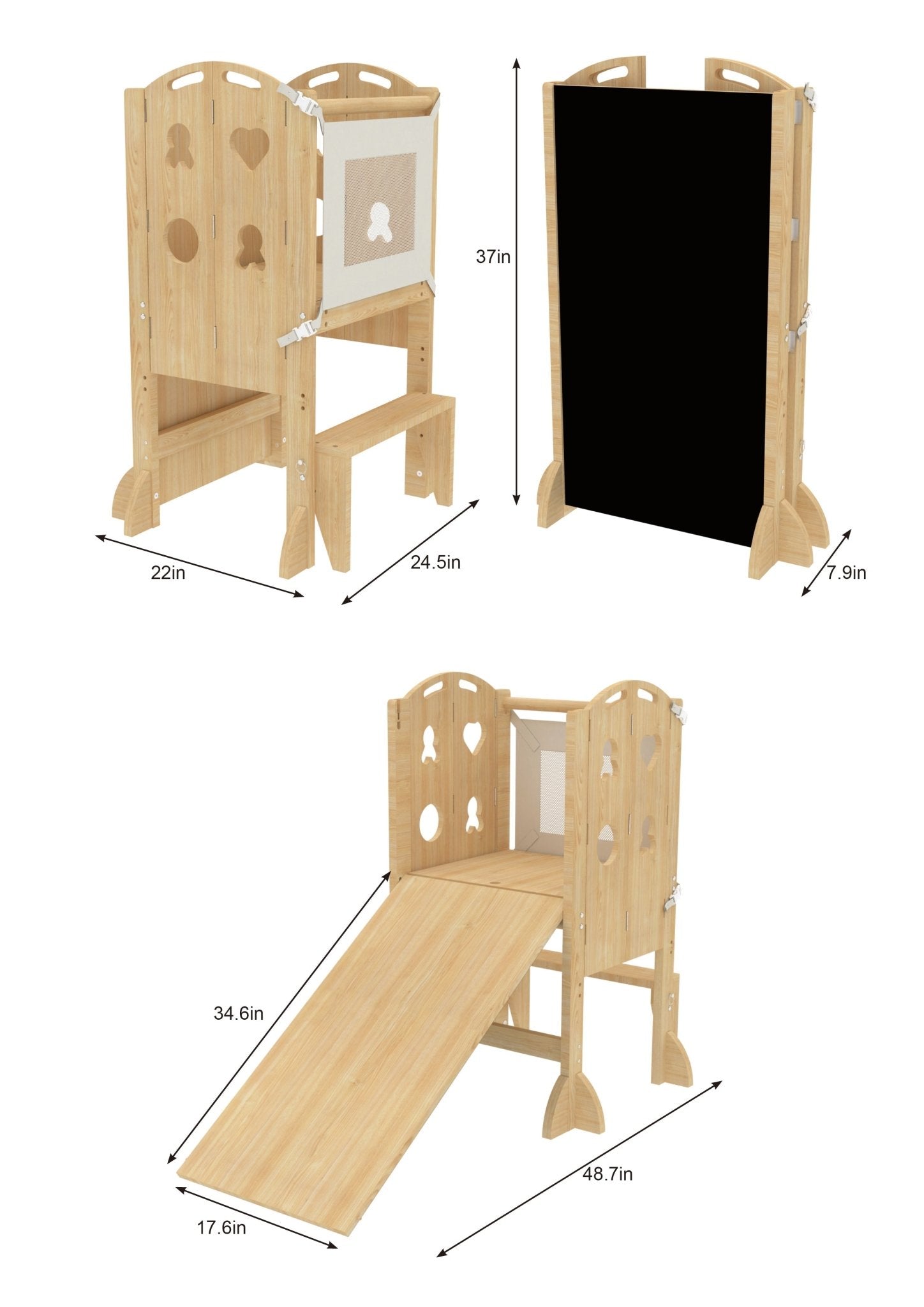 Laurel - 4 in 1 Foldable Kitchen Tower, Step Stool, Chalkboard and Slide - The Nurturing Nook