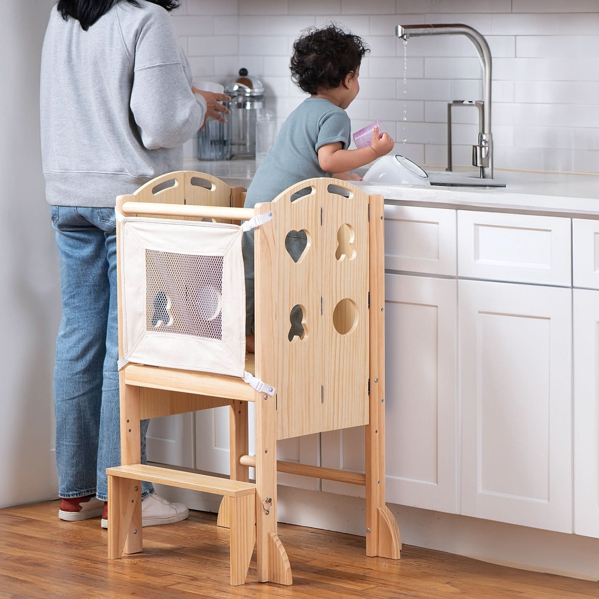 Laurel - 4 in 1 Foldable Kitchen Tower, Step Stool, Chalkboard and Slide - The Nurturing Nook