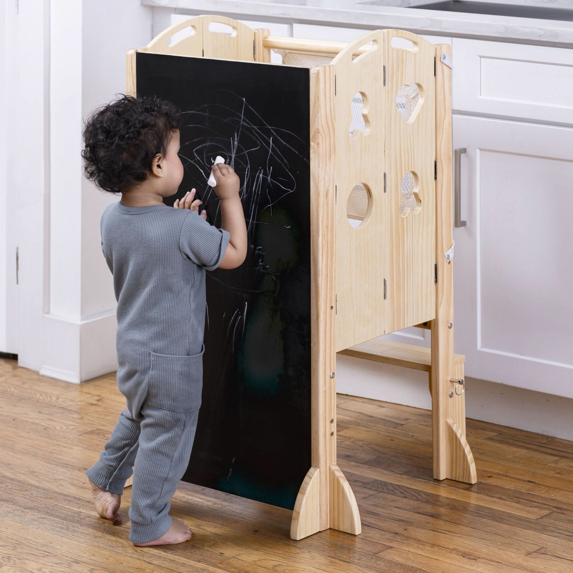 Laurel - 4 in 1 Foldable Kitchen Tower, Step Stool, Chalkboard and Slide - The Nurturing Nook