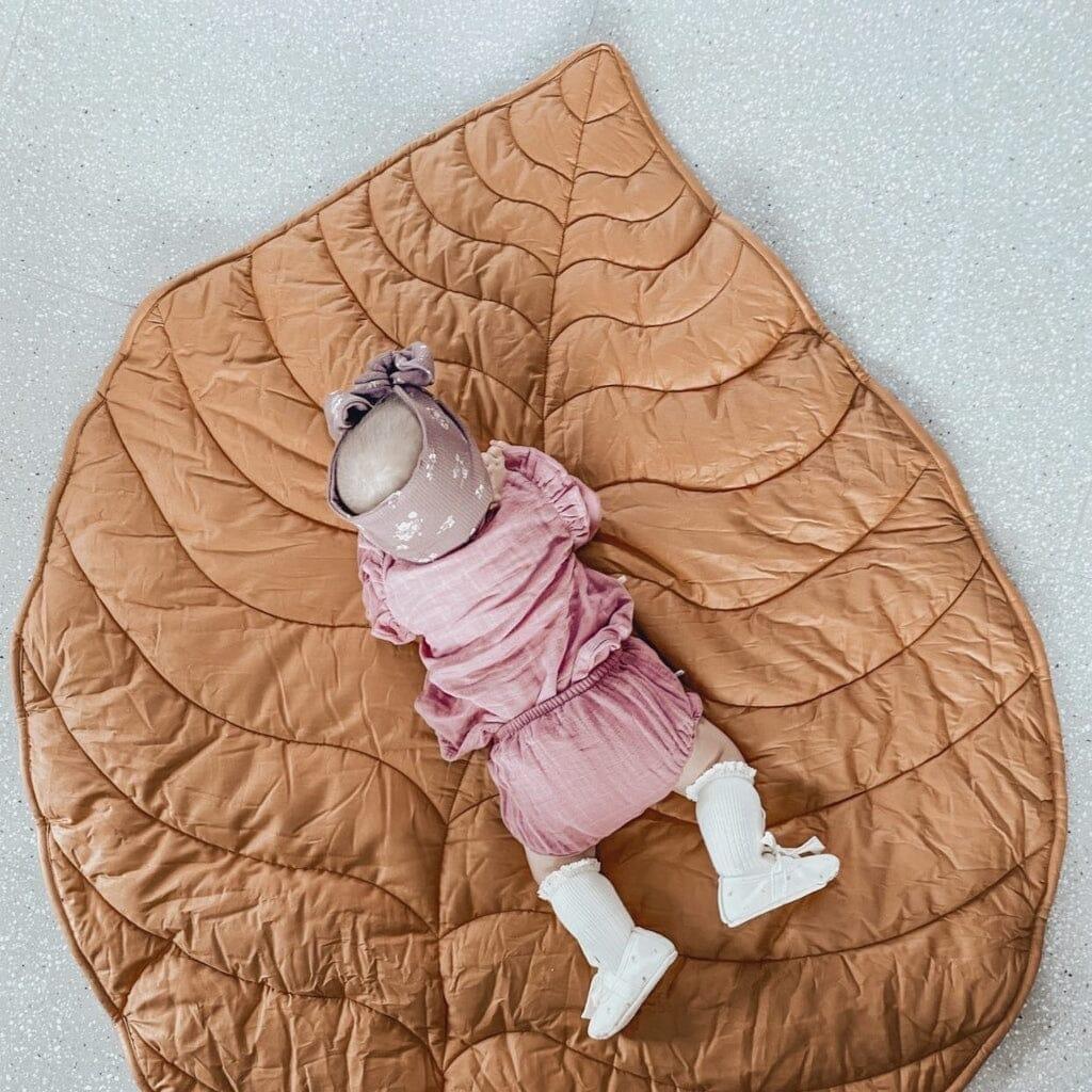 Leaf Shaped Sherpa & Cotton Baby Playmat - Camel - The Nurturing Nook