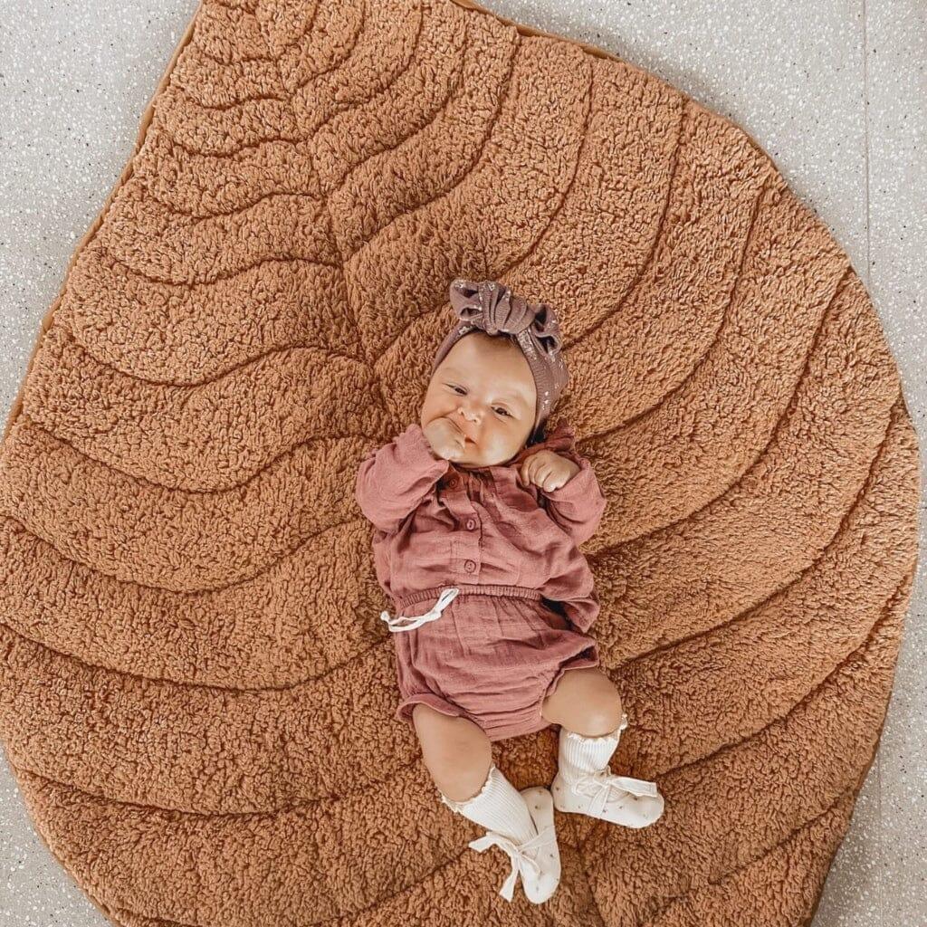 Leaf Shaped Sherpa & Cotton Baby Playmat - Camel - The Nurturing Nook