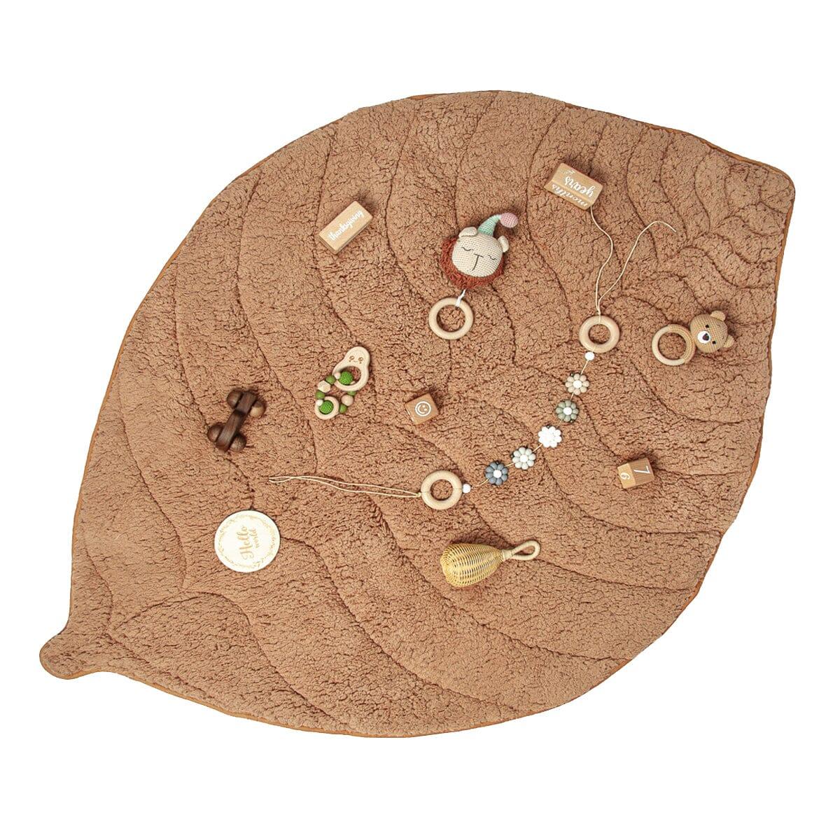 Leaf Shaped Sherpa & Cotton Baby Playmat - Camel - The Nurturing Nook