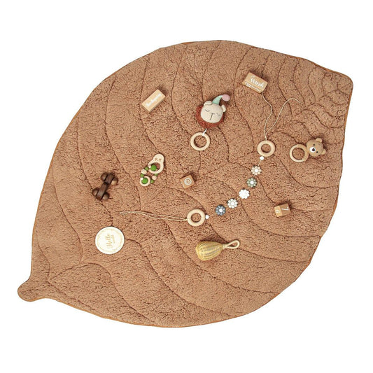 Leaf Shaped Sherpa & Cotton Baby Playmat - Camel - The Nurturing Nook