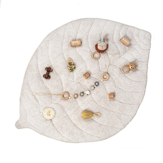 Leaf Shaped Sherpa & Cotton Baby Playmat - Pearl - The Nurturing Nook