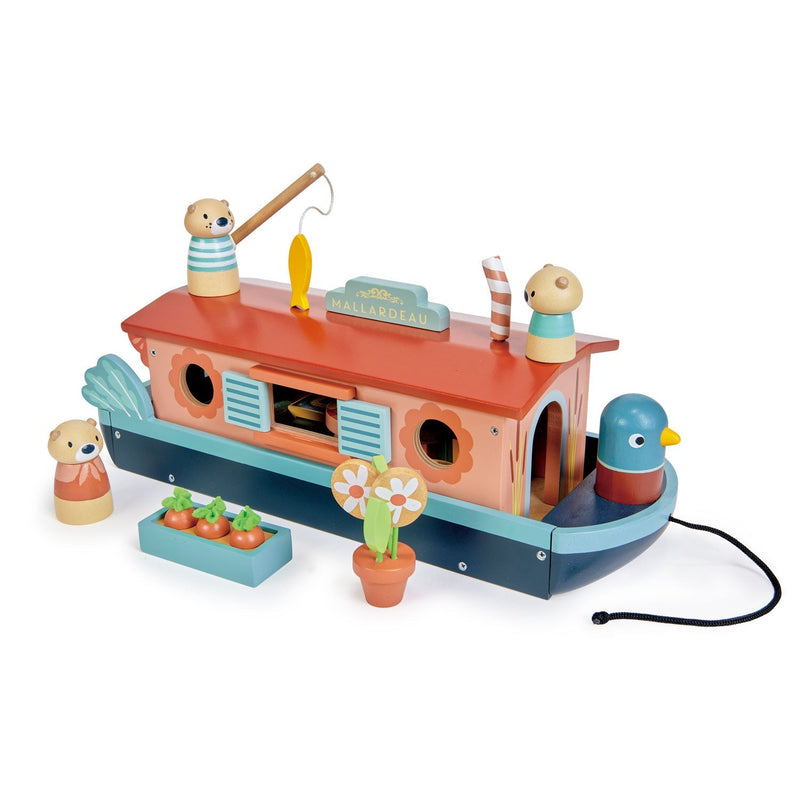 Tender Leaf wooden otter family canal boat dollhouse playset