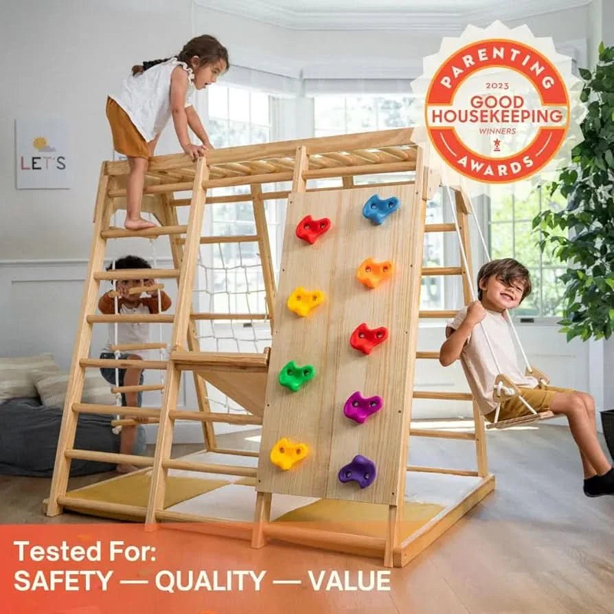 Magnolia real wood 7-in-1 playset indoor wooden jungle gym