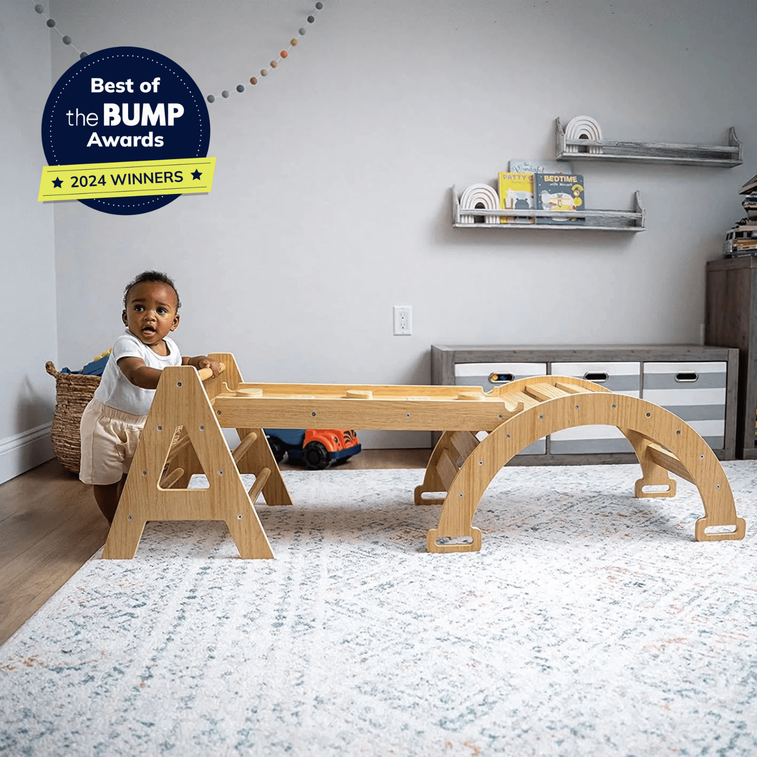 Maple - Wood Small Triangle Climbing Set with Ladder Slide and Rocker - The Nurturing Nook