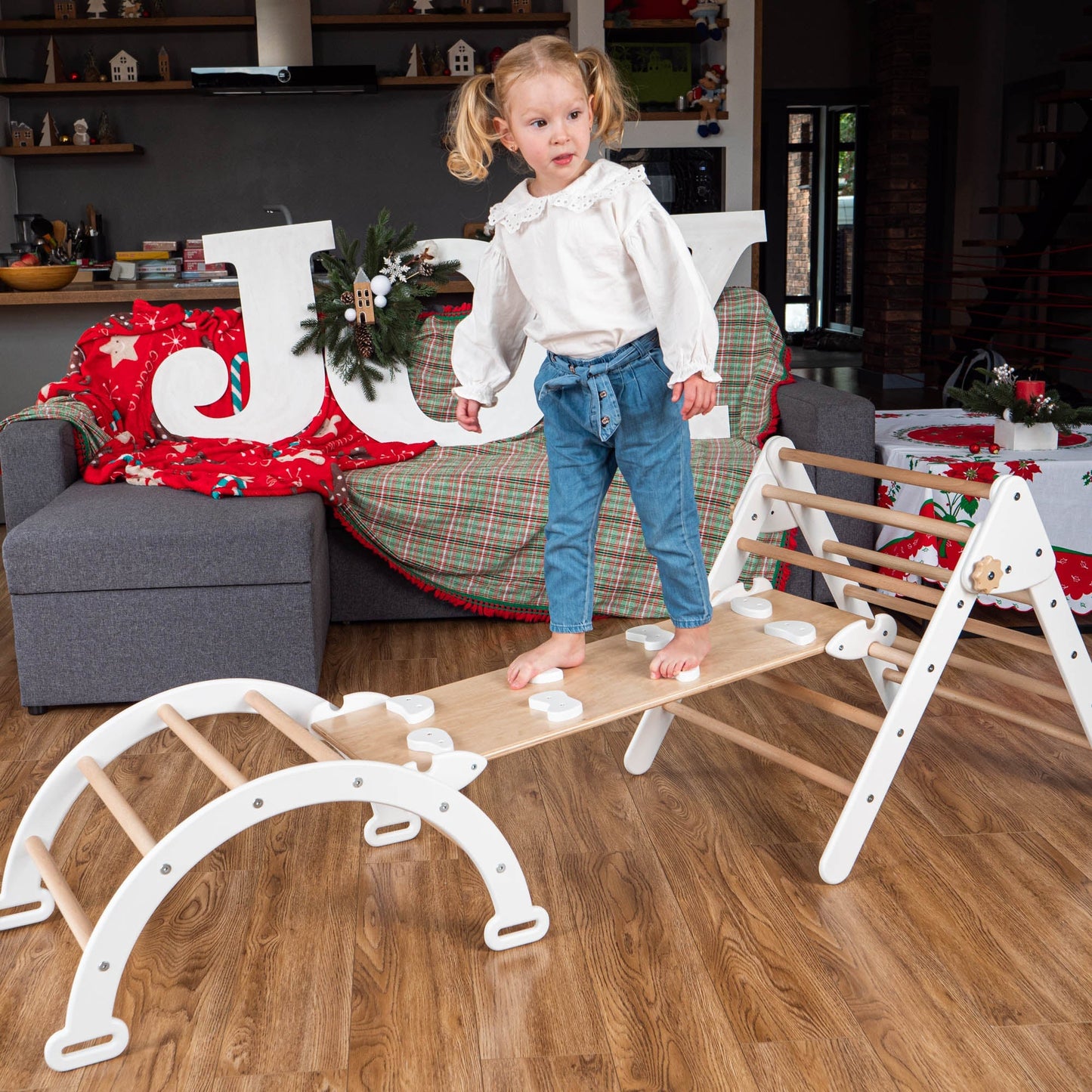 Montessori climbing set – foldable triangle, arch & rocker board (3 - piece set) - The Nurturing Nook