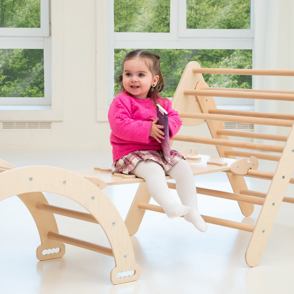 Montessori climbing set – foldable triangle, arch & rocker board (3 - piece set) - The Nurturing Nook