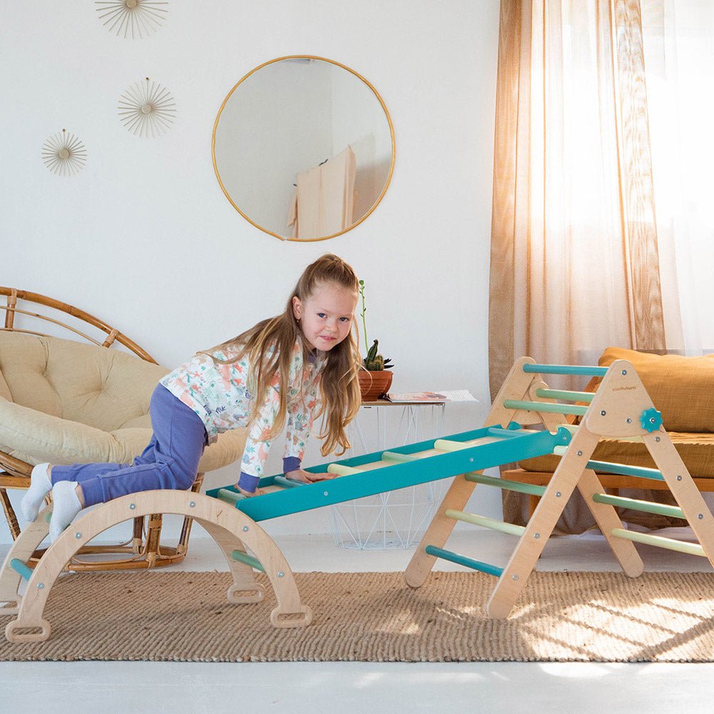 Montessori climbing set – foldable triangle, arch & rocker board (3 - piece set) - The Nurturing Nook