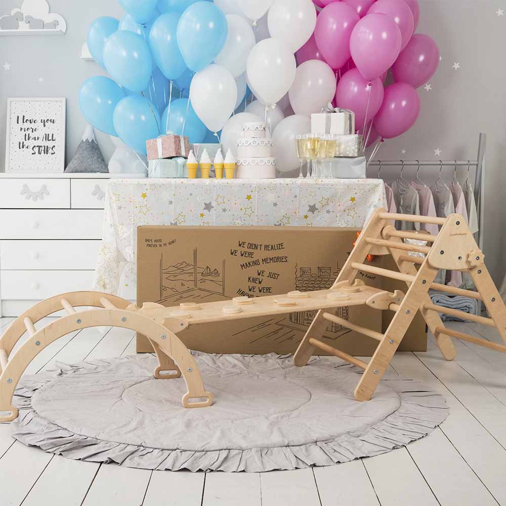 Montessori climbing set – foldable triangle, arch & rocker board (3 - piece set) - The Nurturing Nook