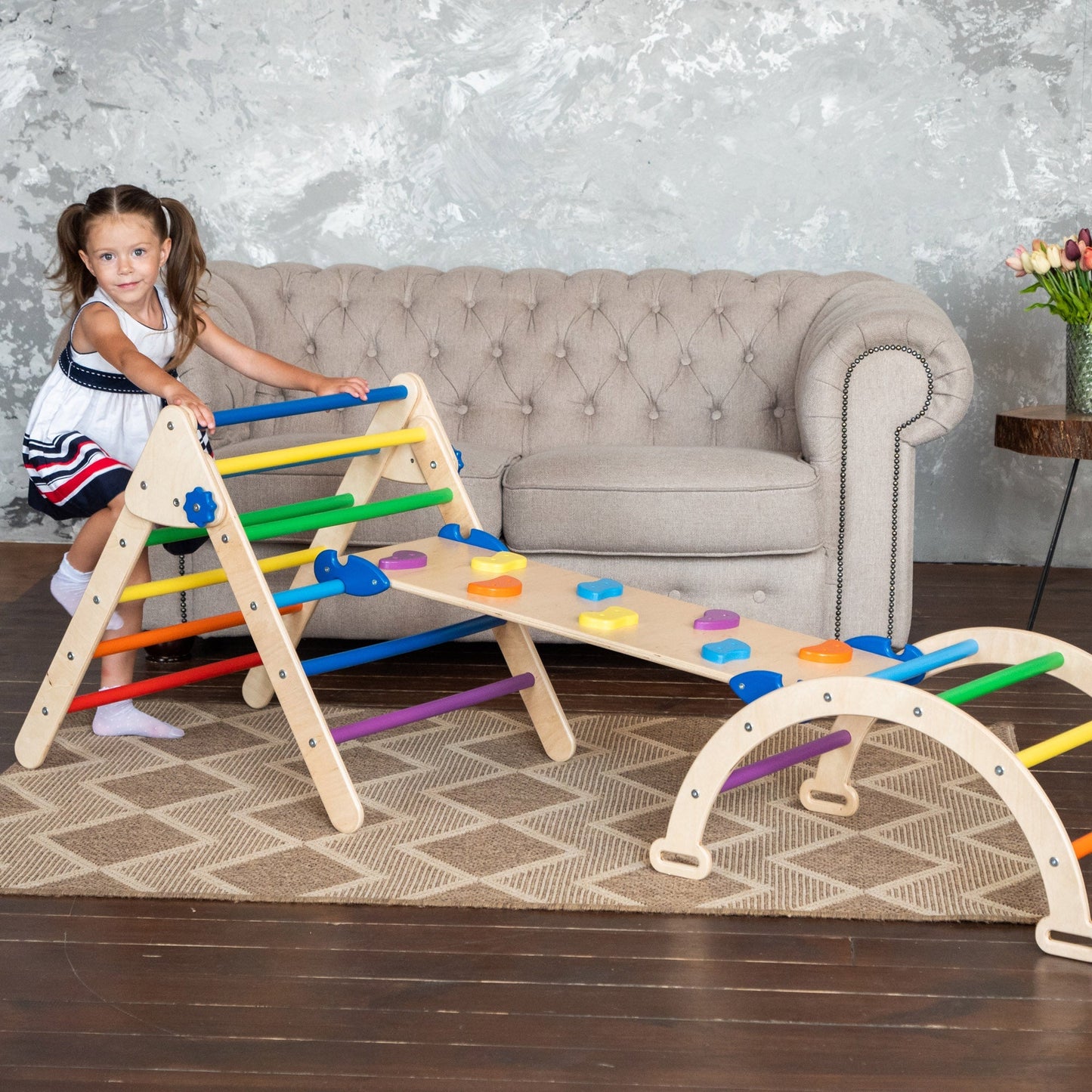 Montessori climbing set – foldable triangle, arch & rocker board (3 - piece set) - The Nurturing Nook