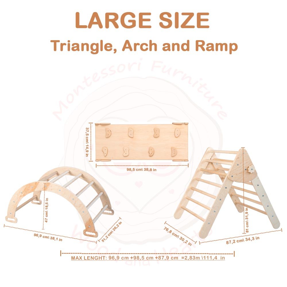 Montessori climbing set – foldable triangle, arch & rocker board (3 - piece set) - The Nurturing Nook