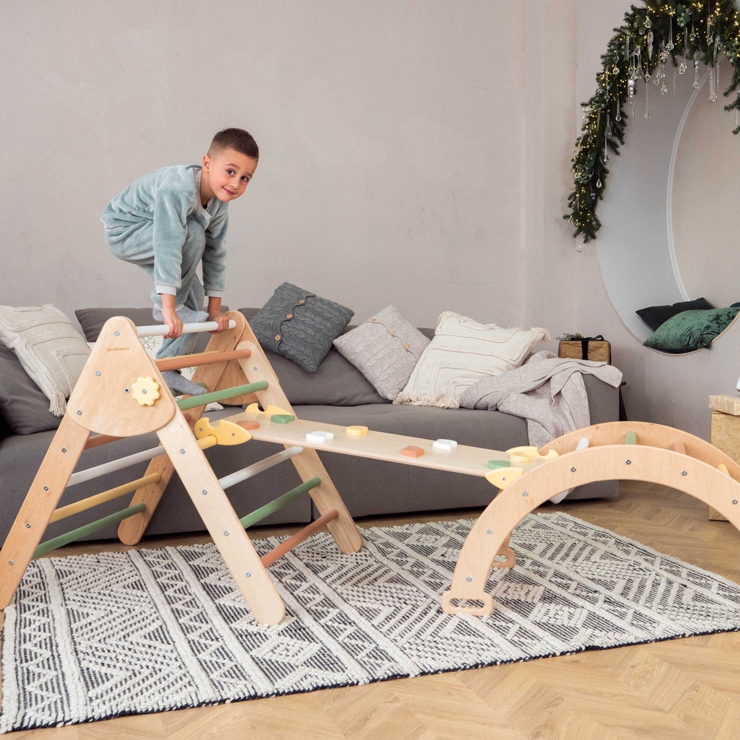 Montessori climbing set – foldable triangle, arch & rocker board (3 - piece set) - The Nurturing Nook