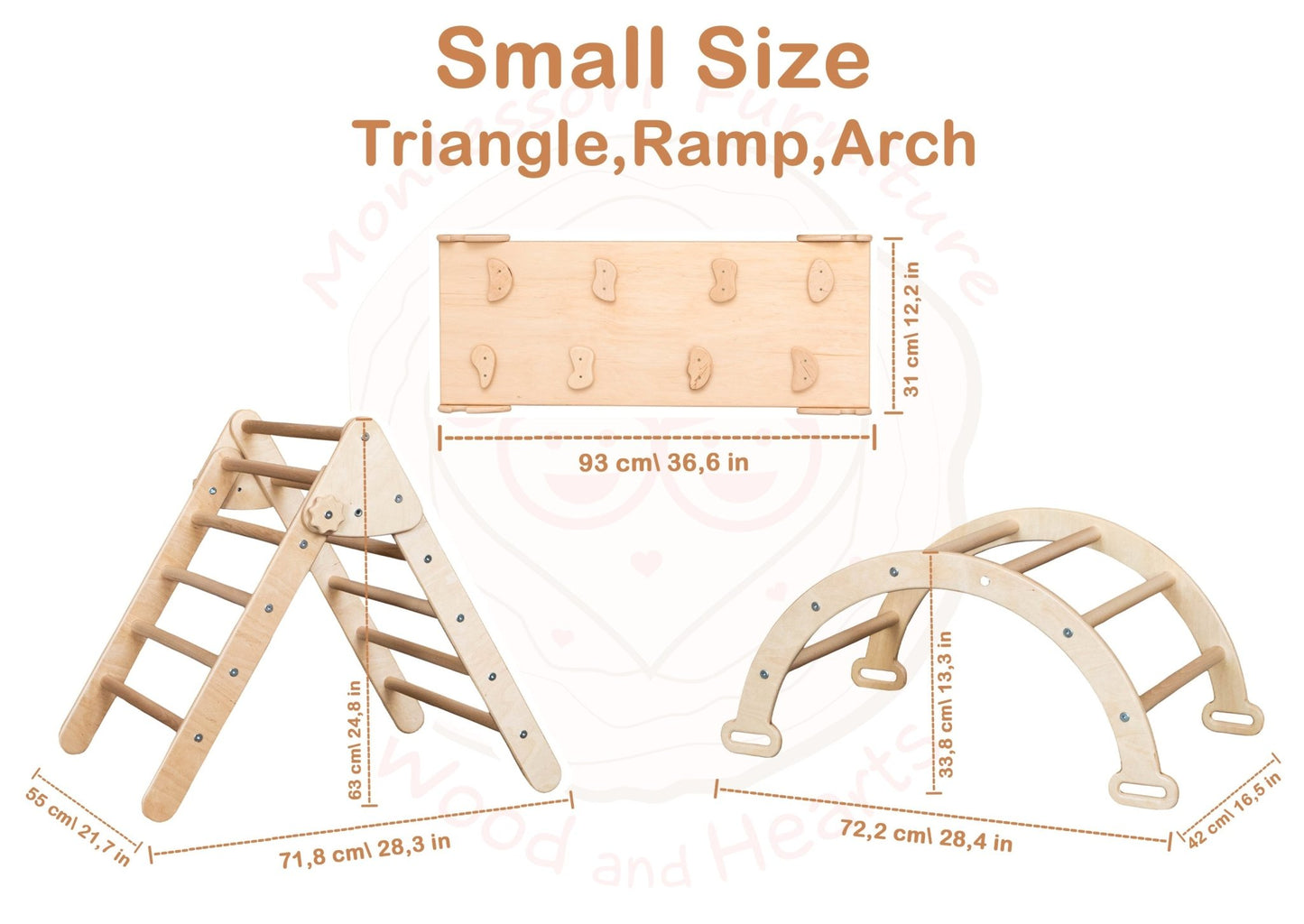 Montessori climbing set – foldable triangle, arch & rocker board (3 - piece set) - The Nurturing Nook