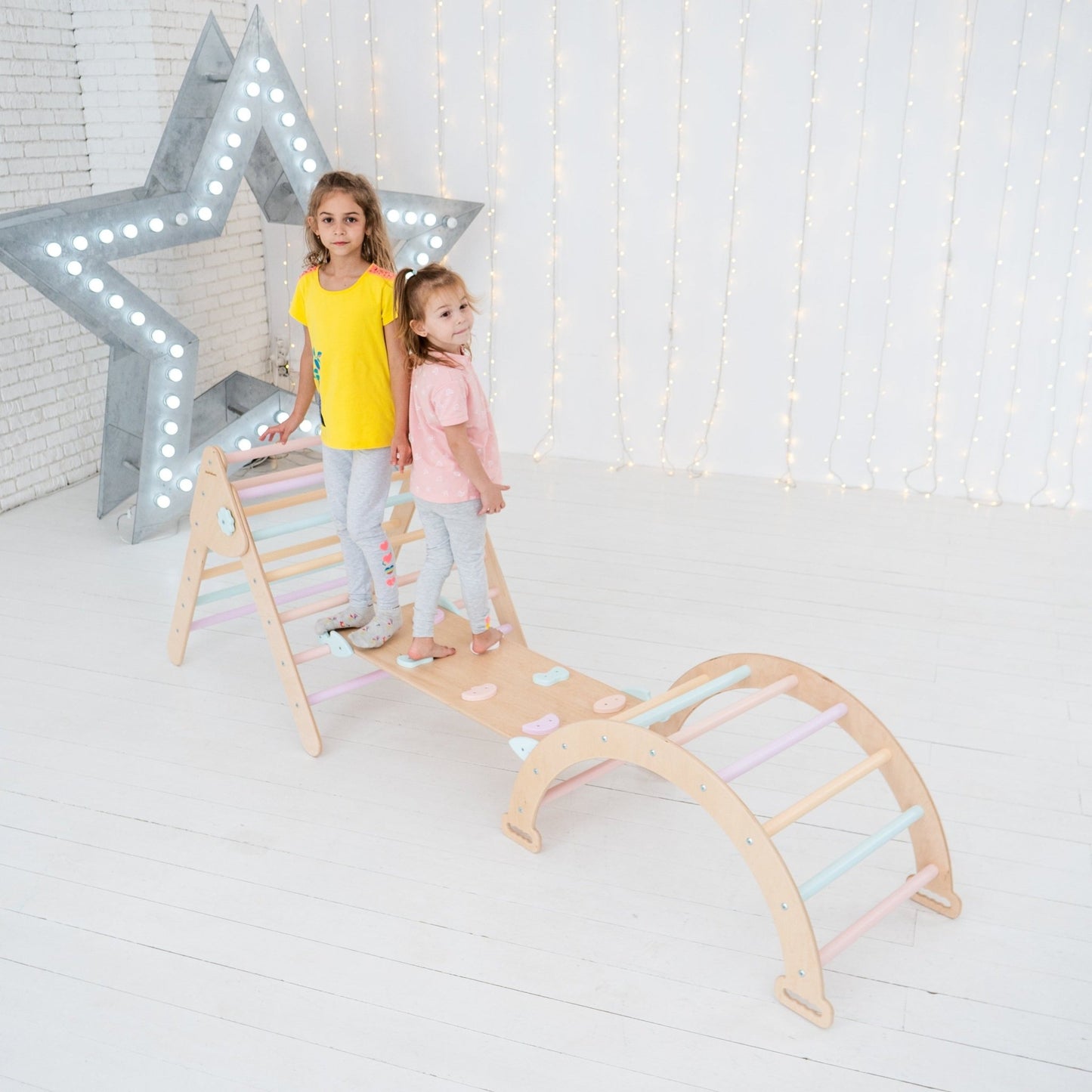 Montessori climbing set – foldable triangle, arch & rocker board (3 - piece set) - The Nurturing Nook