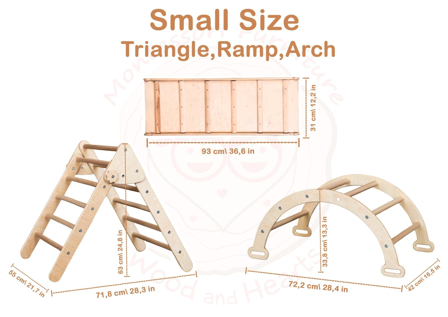 Montessori climbing set – foldable triangle, arch & rocker board (3 - piece set) - The Nurturing Nook