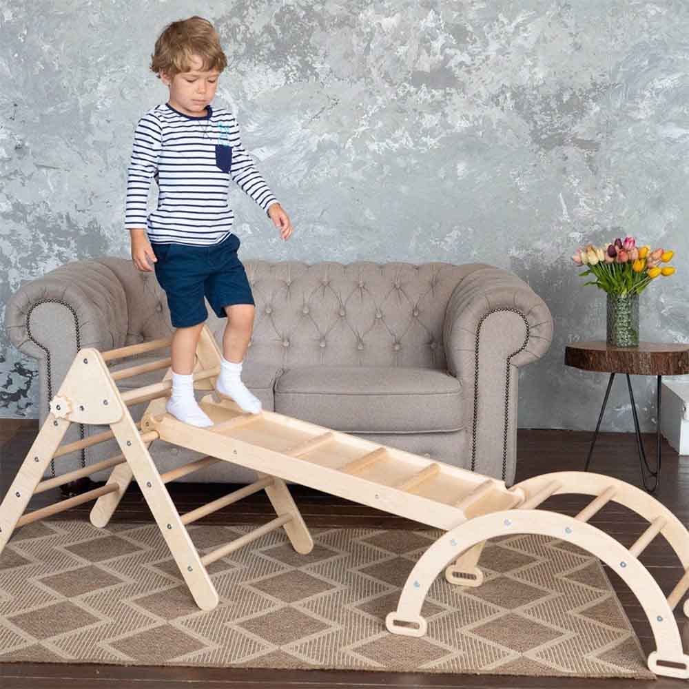 Montessori climbing set – foldable triangle, arch & rocker board (3 - piece set) - The Nurturing Nook