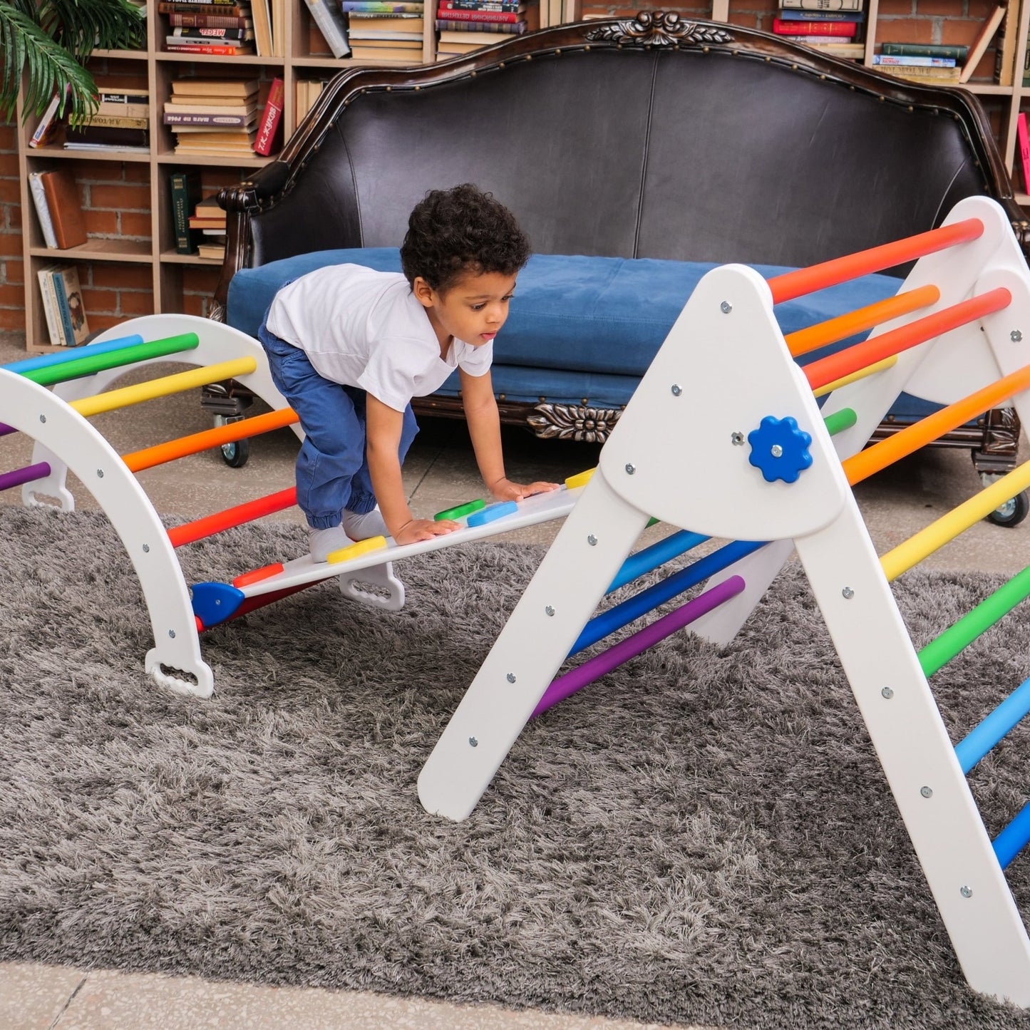 Montessori climbing set – foldable triangle, arch & rocker board (3 - piece set) - The Nurturing Nook