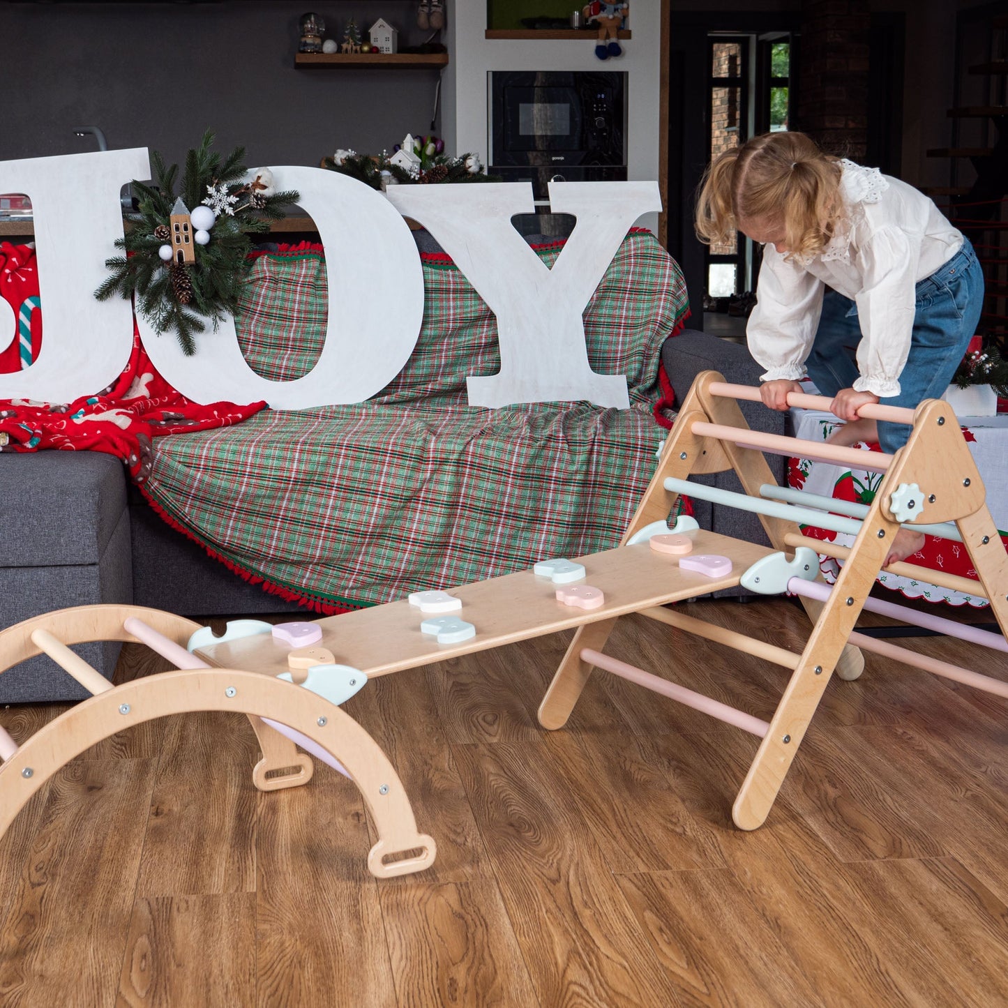 Montessori climbing set – foldable triangle, arch & rocker board (3 - piece set) - The Nurturing Nook