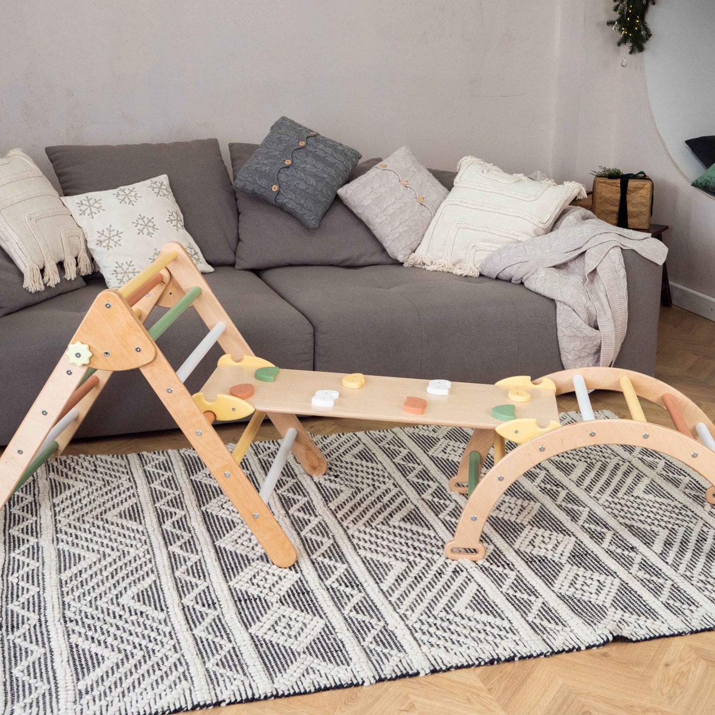 Montessori climbing set – foldable triangle, arch & rocker board (3 - piece set) - The Nurturing Nook