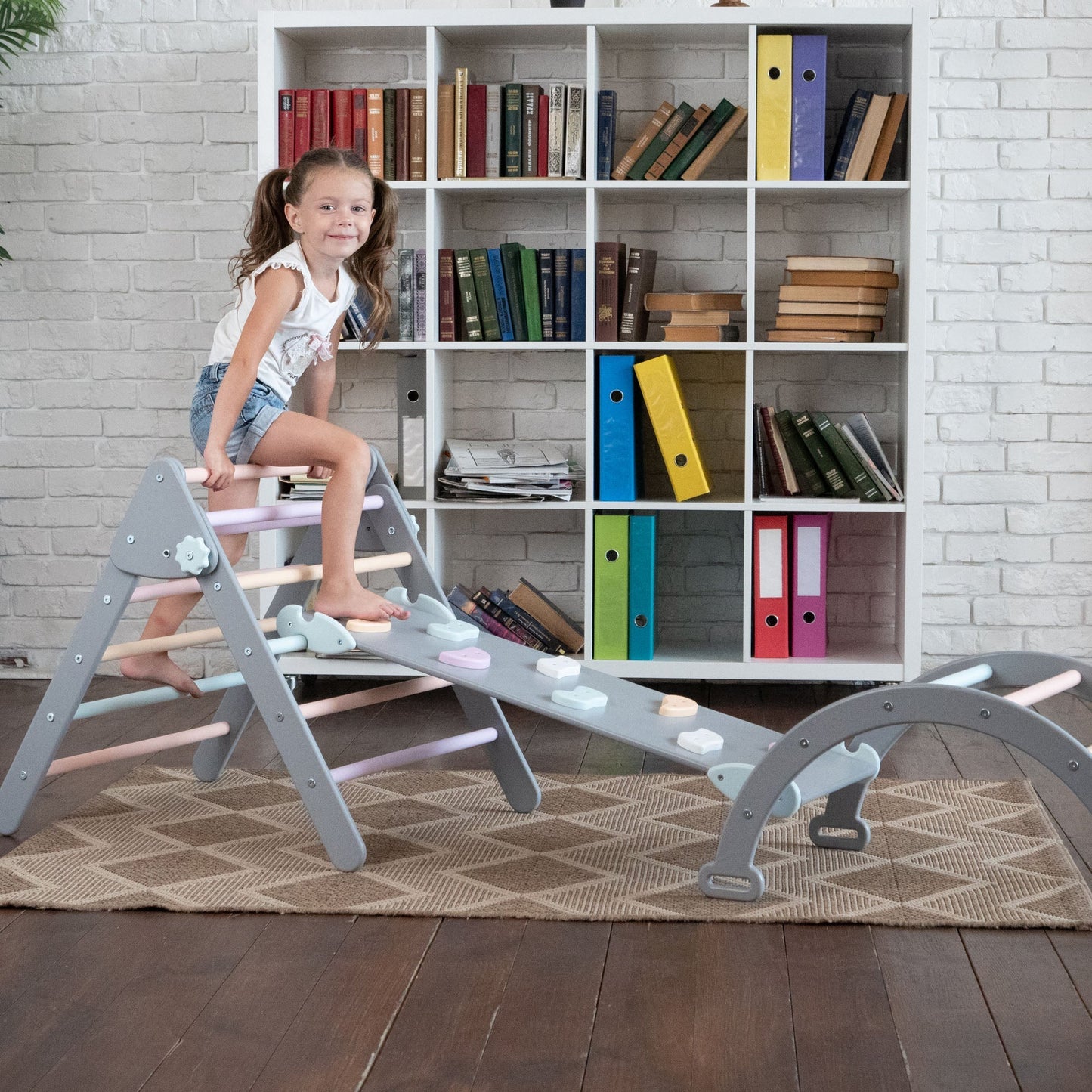 Montessori climbing set – foldable triangle, arch & rocker board (3 - piece set) - The Nurturing Nook
