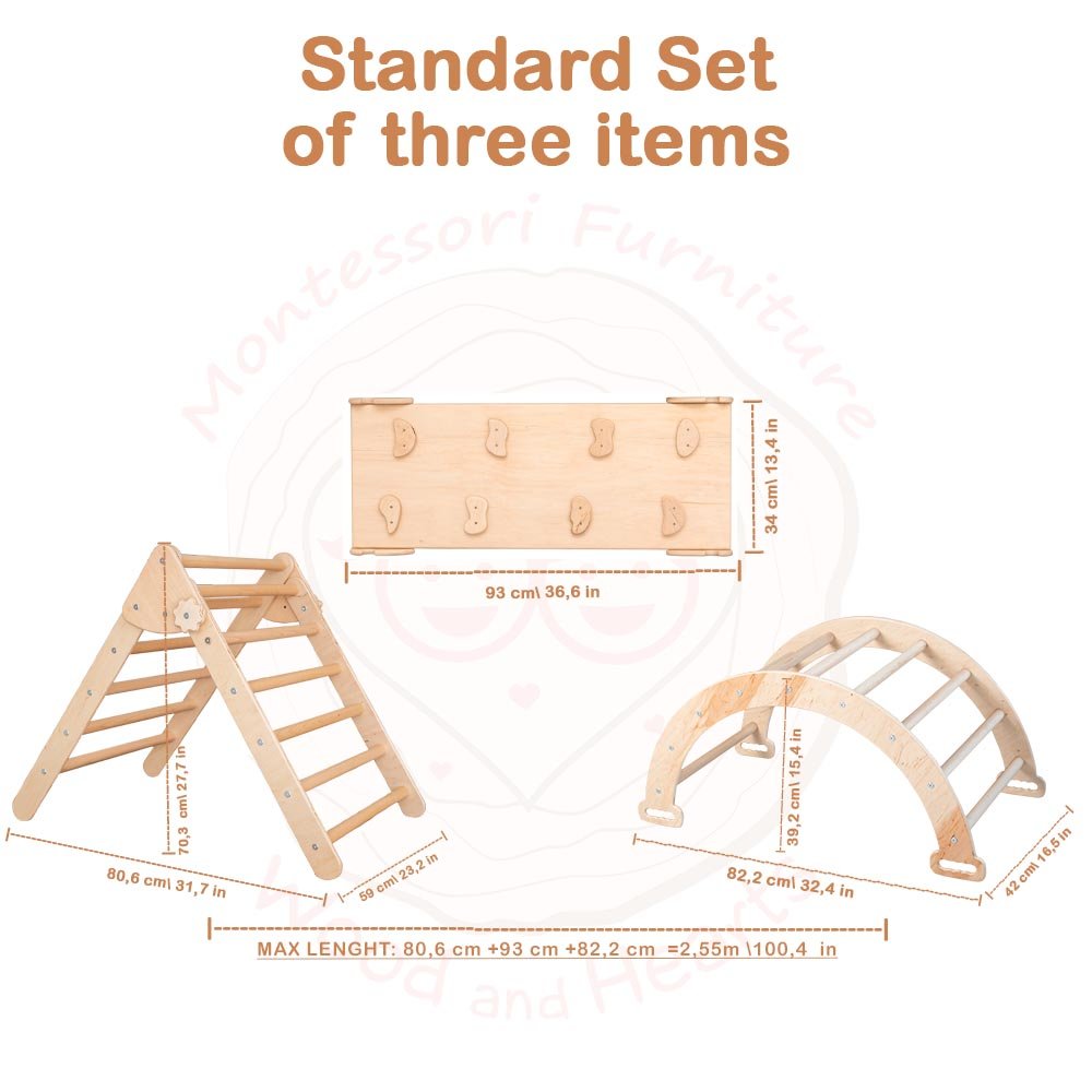 Montessori climbing set – foldable triangle, arch & rocker board (3 - piece set) - The Nurturing Nook
