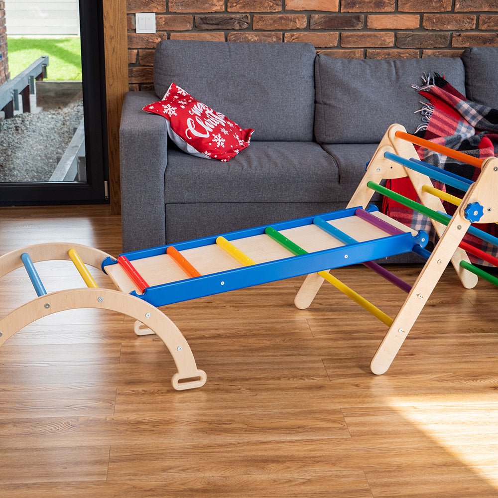 Montessori climbing set – foldable triangle, arch & rocker board (3 - piece set) - The Nurturing Nook