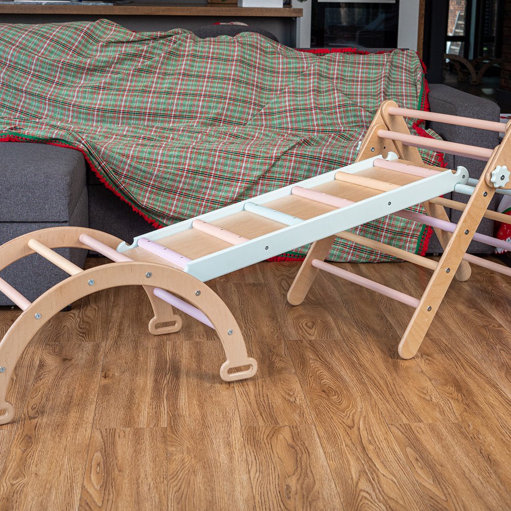 Montessori climbing set – foldable triangle, arch & rocker board (3 - piece set) - The Nurturing Nook