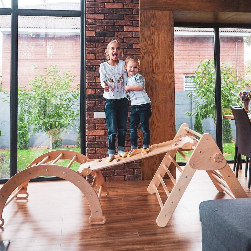 Montessori climbing set – foldable triangle, arch & rocker board (3 - piece set) - The Nurturing Nook