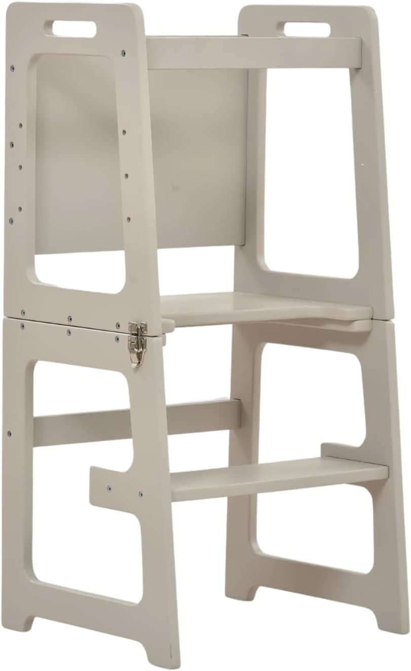 Montessori kitchen step stool desk with chalkboard & tower - The Nurturing Nook