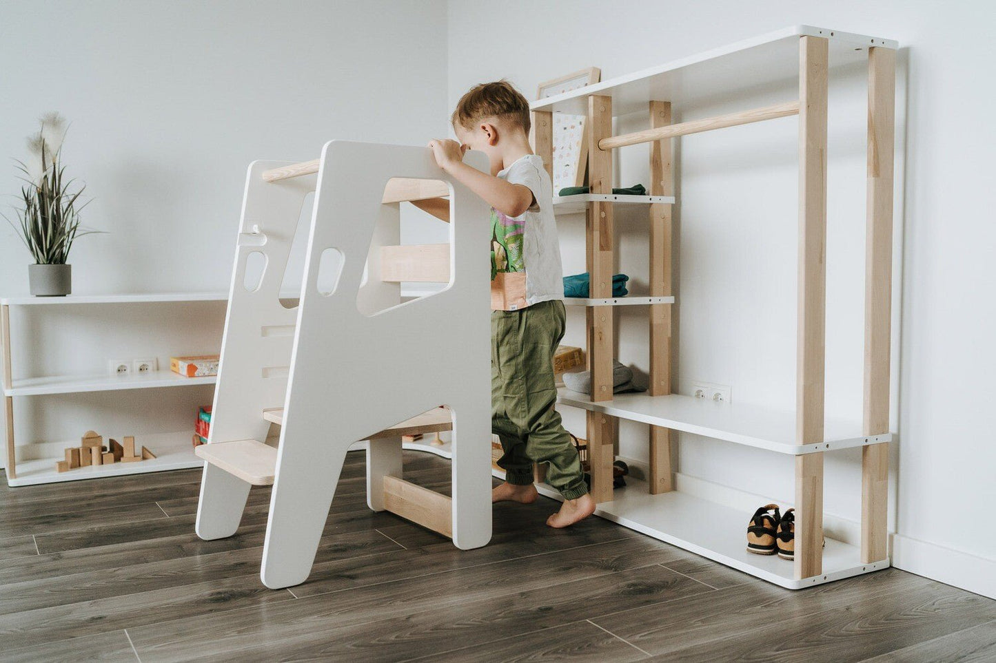 Montessori Learning Tower – Adjustable Wooden Step Stool - The Nurturing Nook